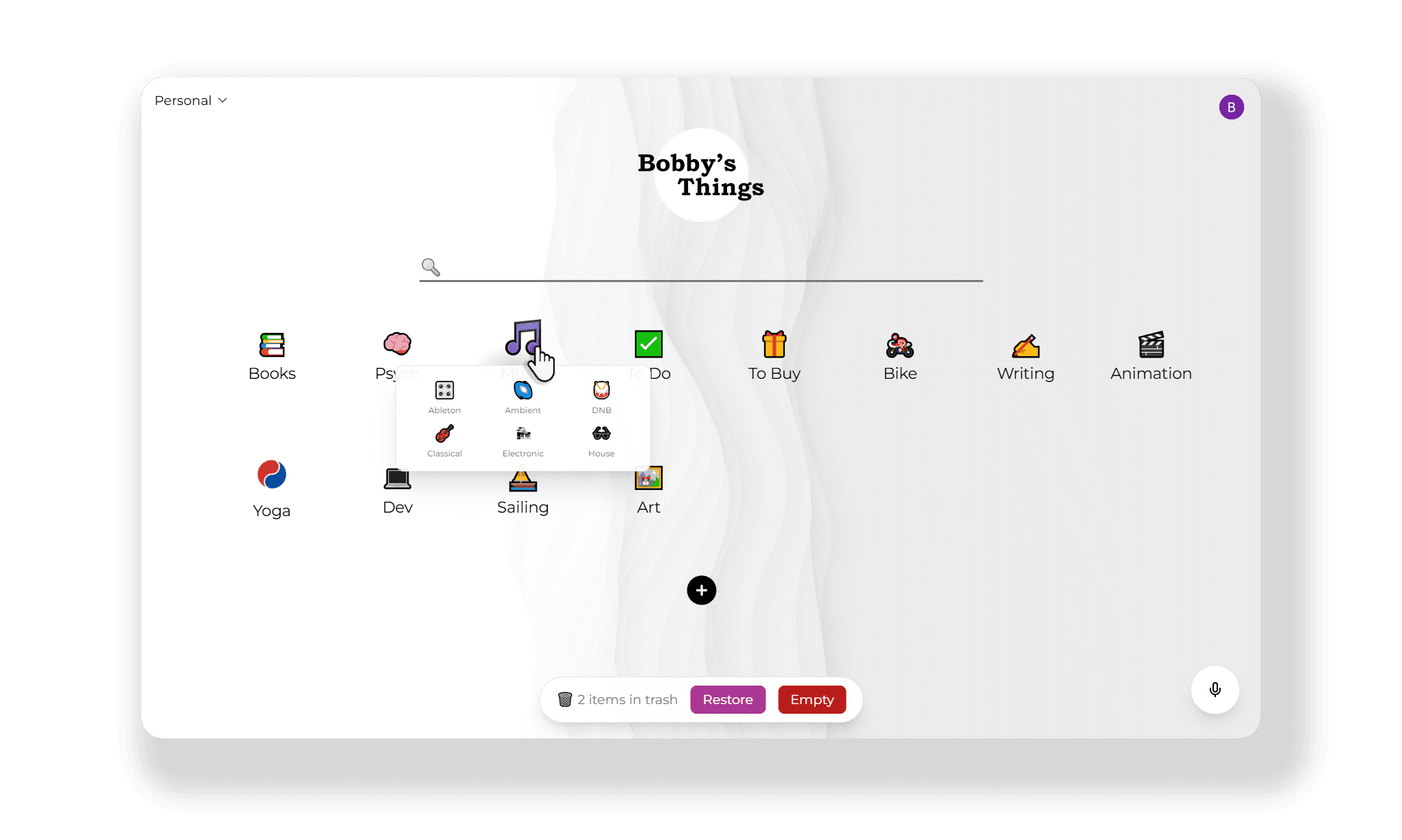 A UI that shows things with one hovered over, revealing its children