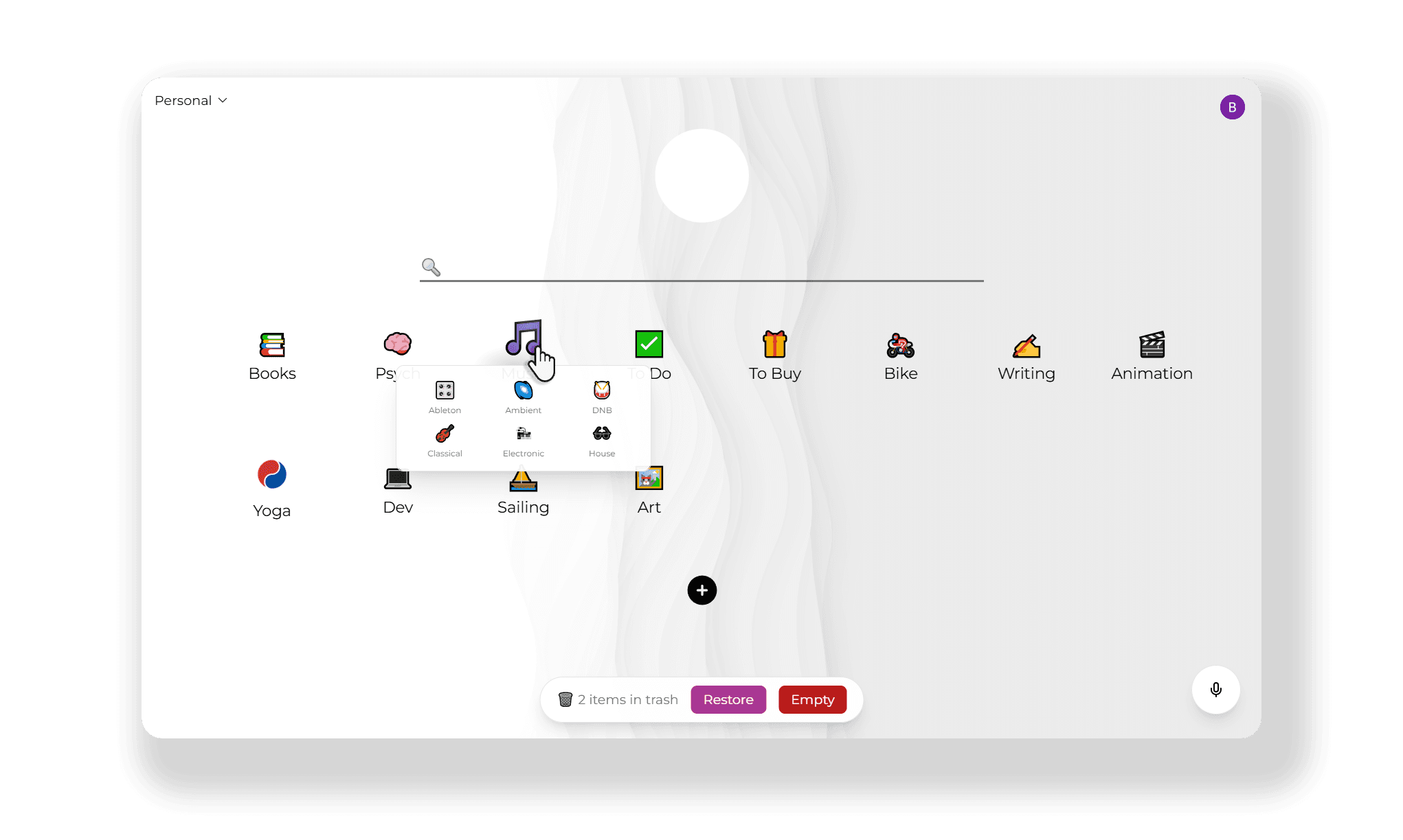 A UI that shows things with one hovered over, revealing its children